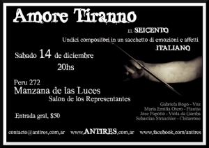 El ensemble Antires, despide el 2013 con «Amore tiranno, el seicento italiano»